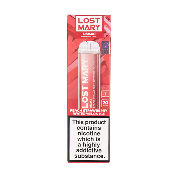 Lost Mary QM600 Disposable Vape Pen in Peach Strawberry Watermelon Ice